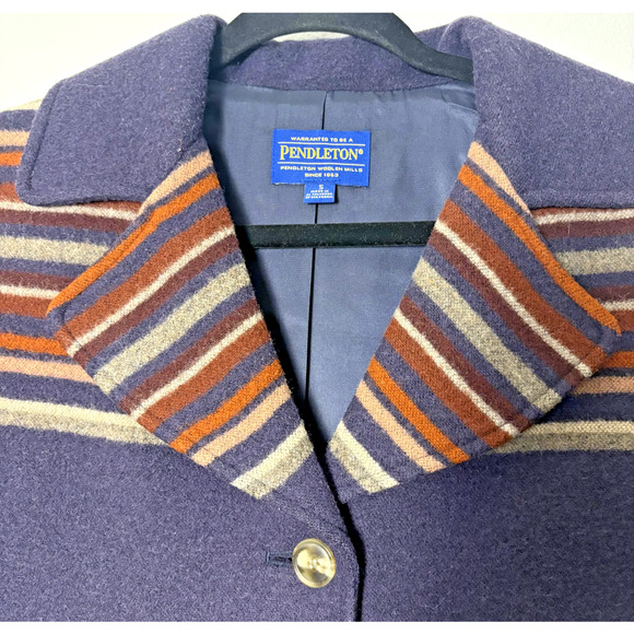 Pendleton Arroyo Coat Womens Small Navy Wool Blanket Stripe Southwestern Aztec - Picture 2 of 10